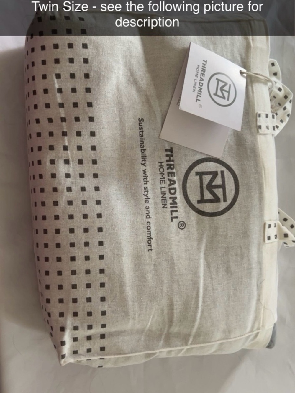 Threadmill Home Linen Twin Duvet Cover - Natural with Black Grid